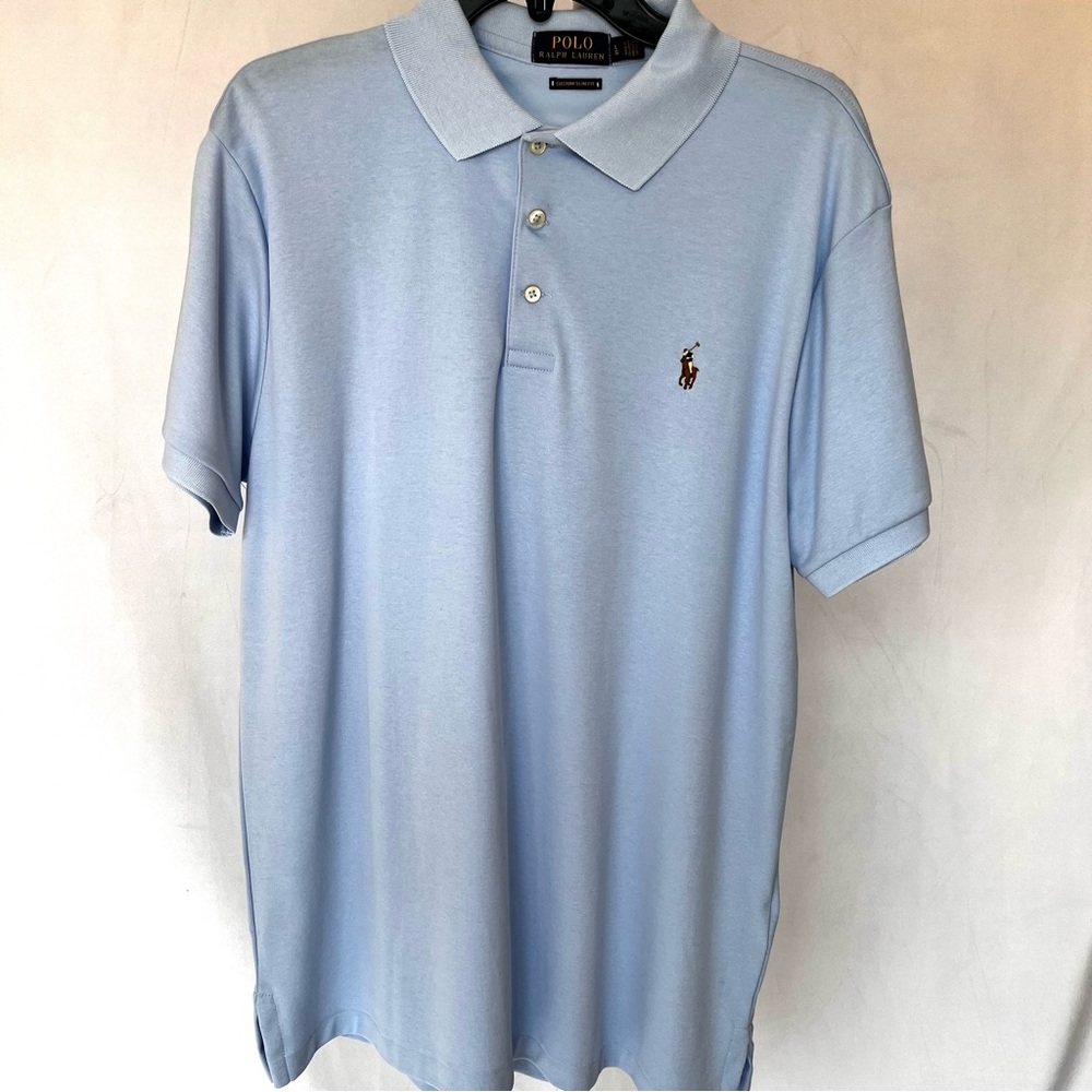 NWOT- Polo by Ralph Lauren Men's Custom Slim Fit Polo Shirt in Light Blue-Size L